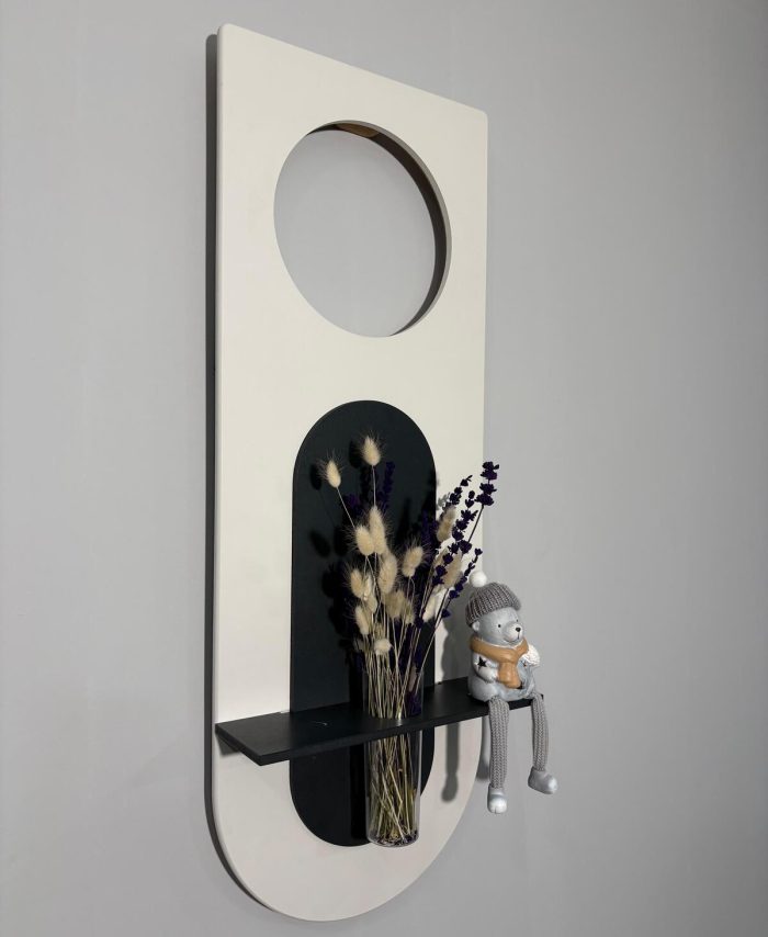 MİMOZA Dekoratif Duvar Rafı LED Işıklı Ahşap İskandinav Tarzı Modern Çiçeklik Salon Duvar Rafı 30x80 cm