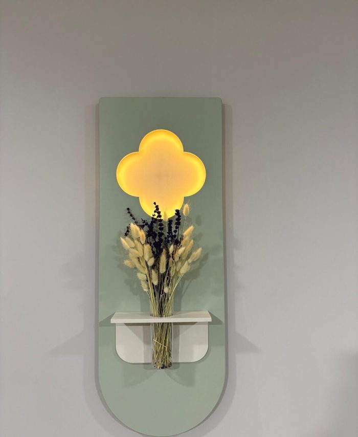 PAPATYA AHŞAP PİLLİ LEDLİ İSKANDİNAV TARZI SALON DUVAR RAFI MODERN ÇİÇEKLİK 30 X 80 CM