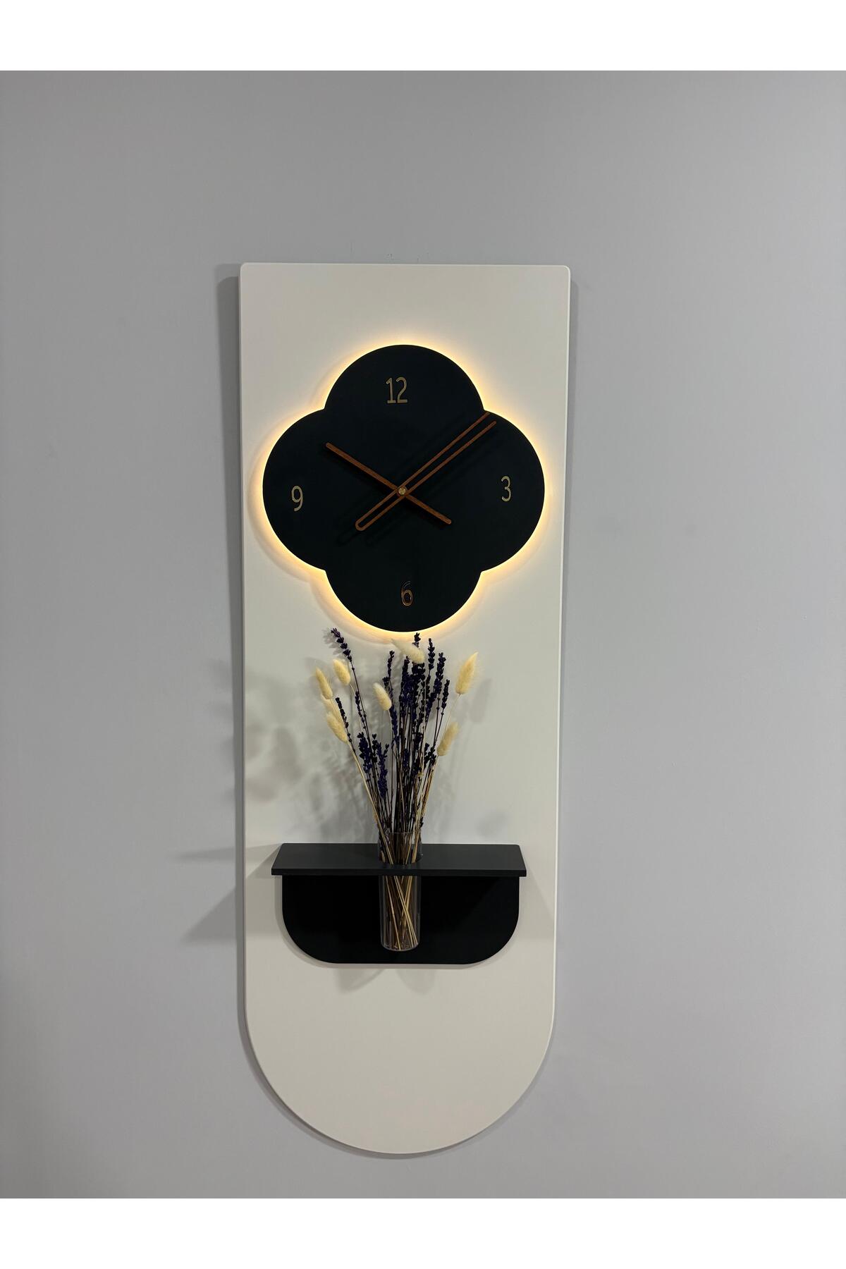 YONCA AHŞAP PİLLİ LEDLİ İSKANDİNAV TARZI SALON DUVAR SAATİ MODERN ÇİÇEKLİK 40 X 110 CM